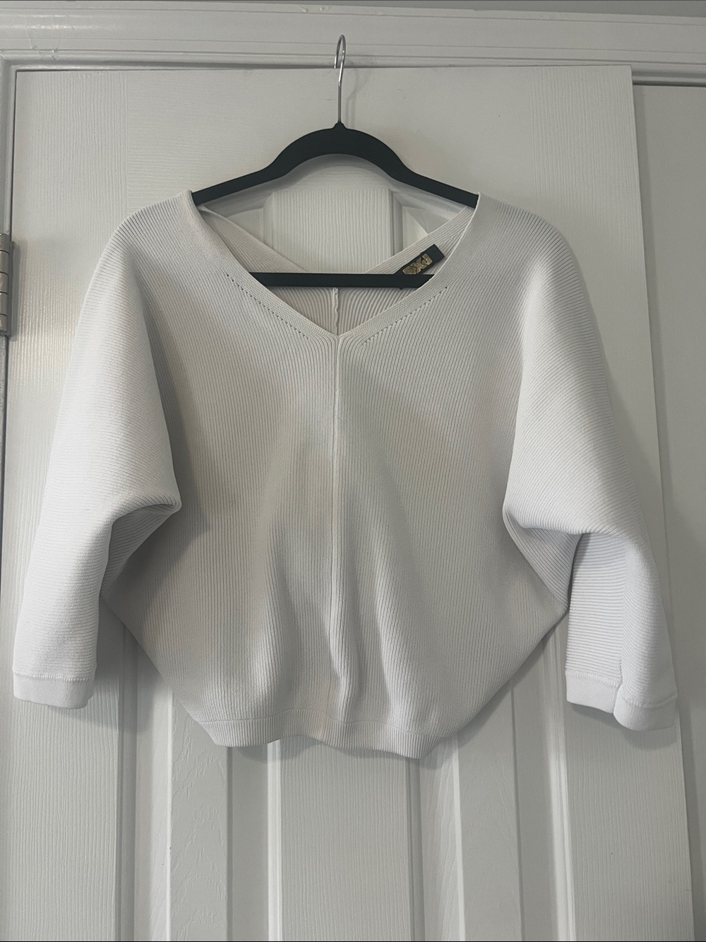 Relaxed White V-Neck Sweater